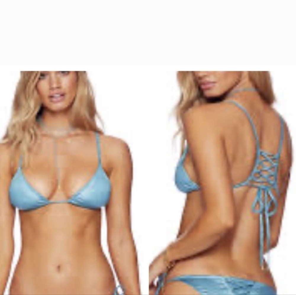 Beach Bunny Quinn Denim Strappy Bikini Top Only